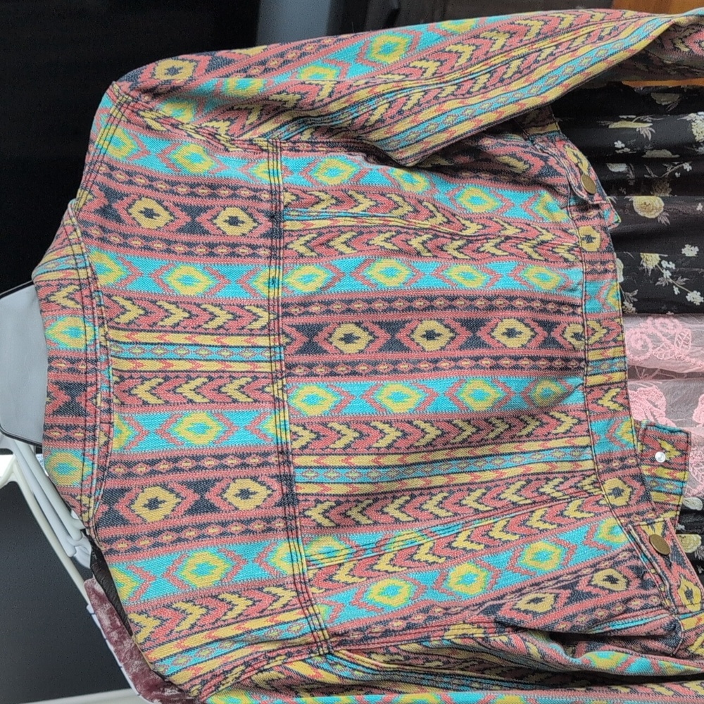 XXI Multicolor Patterned Jean Jacket - Picture 3 of 4